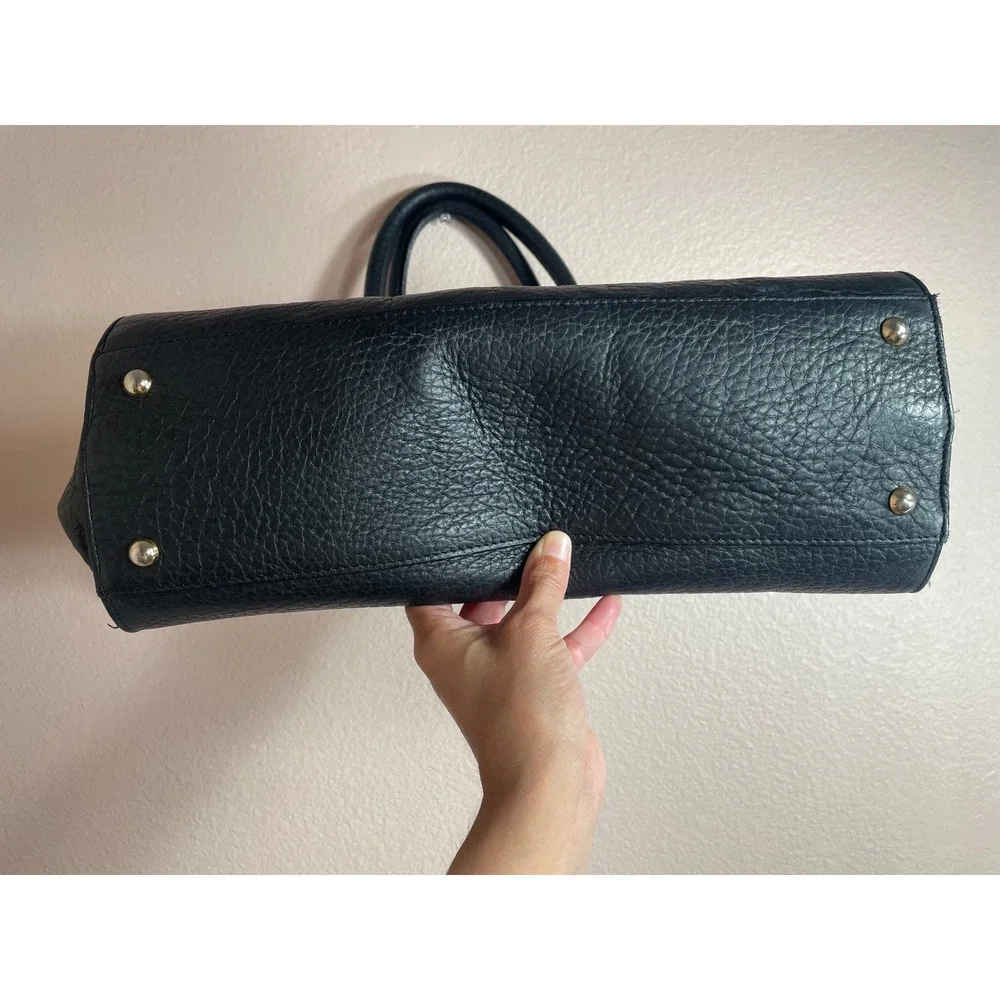 My Choice Black Pebbled Leather Tote Bag Made‎ in Italy Gold Hardware Handbag